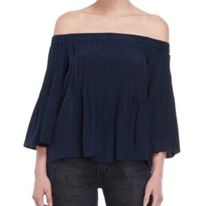 Tibi Silk Off-Shoulder Blouse Pleated in Black Size 0